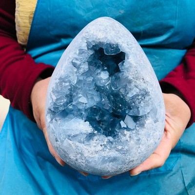 8.95LB Natural Blue Celestite Geode Quartz Crystal Mineral Specimen Healing