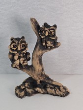 Vintage Ceramic Owl Figurine 2 Owls Perched In A Tree Hand Made Sculpture 7"