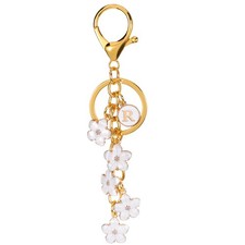 Initial Letter Flower Keychain, Alphabet R Enamel Charm Flower Keyring, White