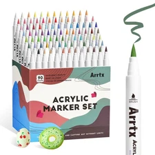 Arrtx 90 Colors Paint Markers, Acrylic Paint Pens for Artists Adults Coloring