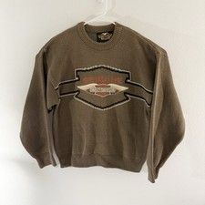 Vintage Men  s Harley Davidson USA Logo Brown Cotton Knit Sweater Size Medium