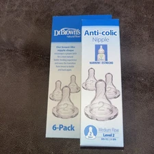 NEW Dr. Brown's 6 Pk Natural Medium Flow Level 2 3m+ Anti-Colic Narrow Nipple