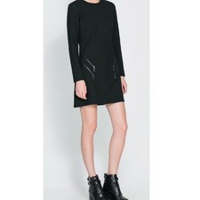 Women's Zara Woman Black Long Sleeve Bodycon Sexy Dress with Zippers Size M