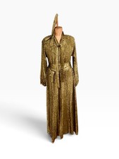 Vintage 1970s Halston IV Dorian Gold Metallic Pleated Caftan Maxi Gown Sashes