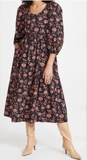 THE GREAT. The Manor Dress Floral Puff Sleeve Midi Dress Size 3