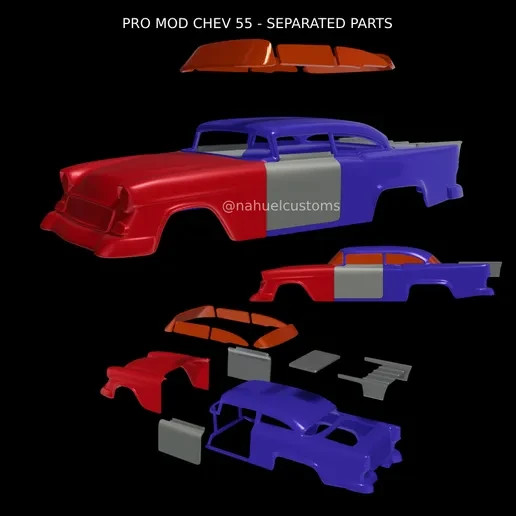 3D Printed 1955 Chevy Pro Mod Drag Car Body 1/25 Scale