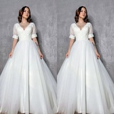 Elegant Wedding Dresses V Neck Short Sleeves A Line Tulle Bridal Gowns Custom