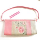 NEW Olga Berg Clutch Shoulder Bag Pink Zip Up Embroidered Flowers Tag Evening