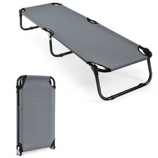 Image of COSTWAY Portable Folding Camping Cot 191cm Outdoor Fabric Sleeping Cot-Grey