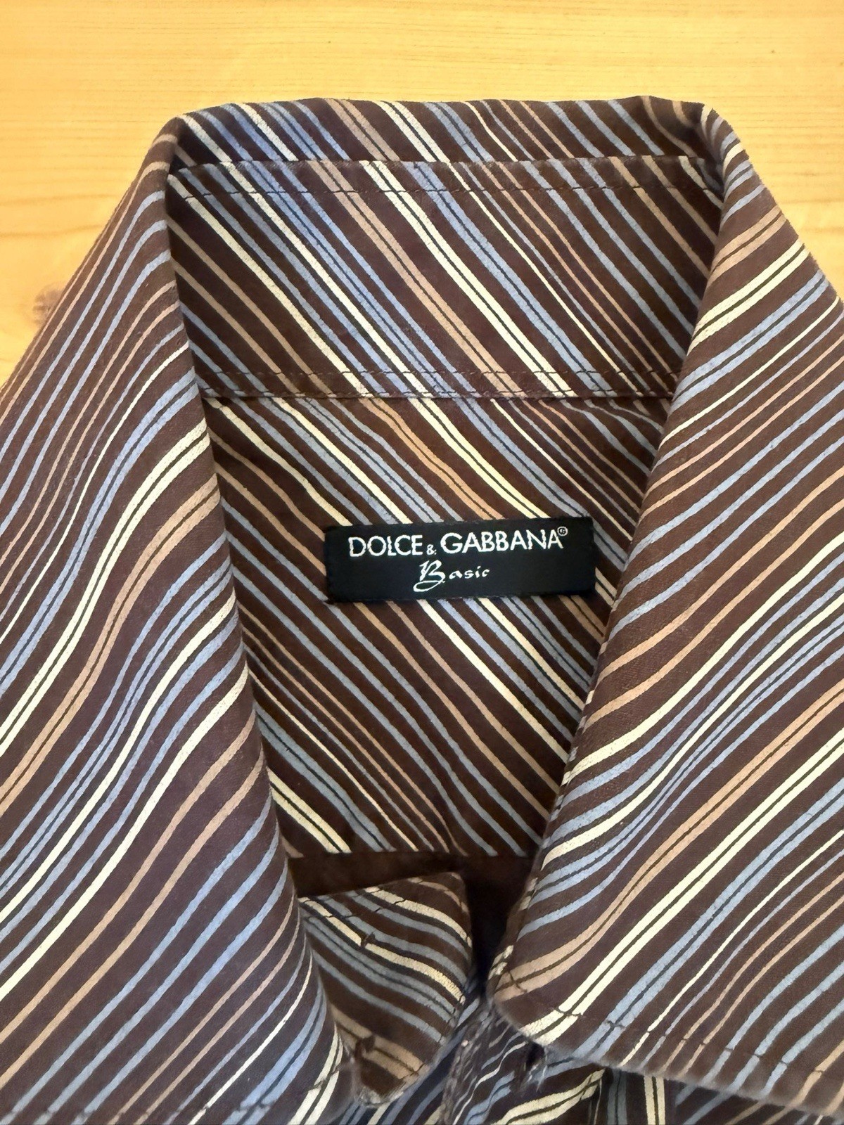 Vintage Men’s Brown Button Up Stripped Dolce & Gabbana Basic Shirt Size L image 4