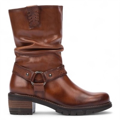 Pikolinos San Sebastia Damen halbhoher Reißverschluss Cuero braun Leder hohe Stiefeletten