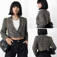 Vintage Tweed Blazer Jacket 80s Cropped Boucle Womens Sz S
