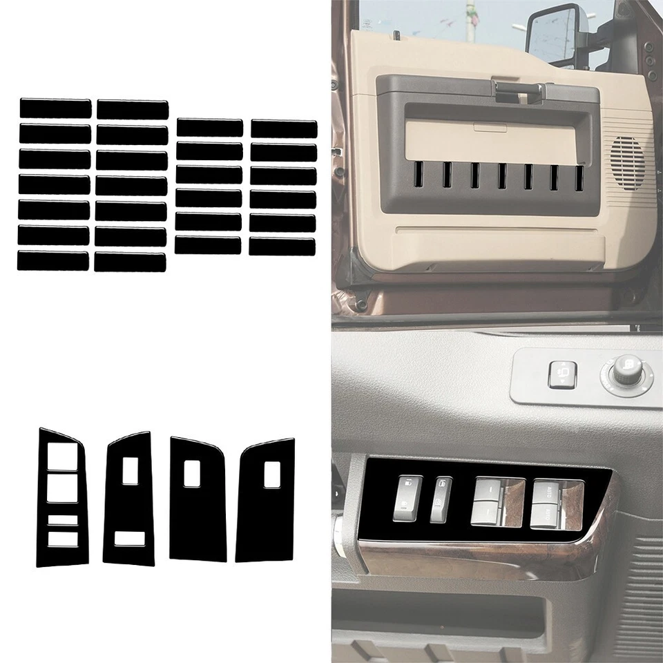 Juego completo de tapicería interior negro piano para Ford F-250/350/450/550/650/750 Foto 4 de 4