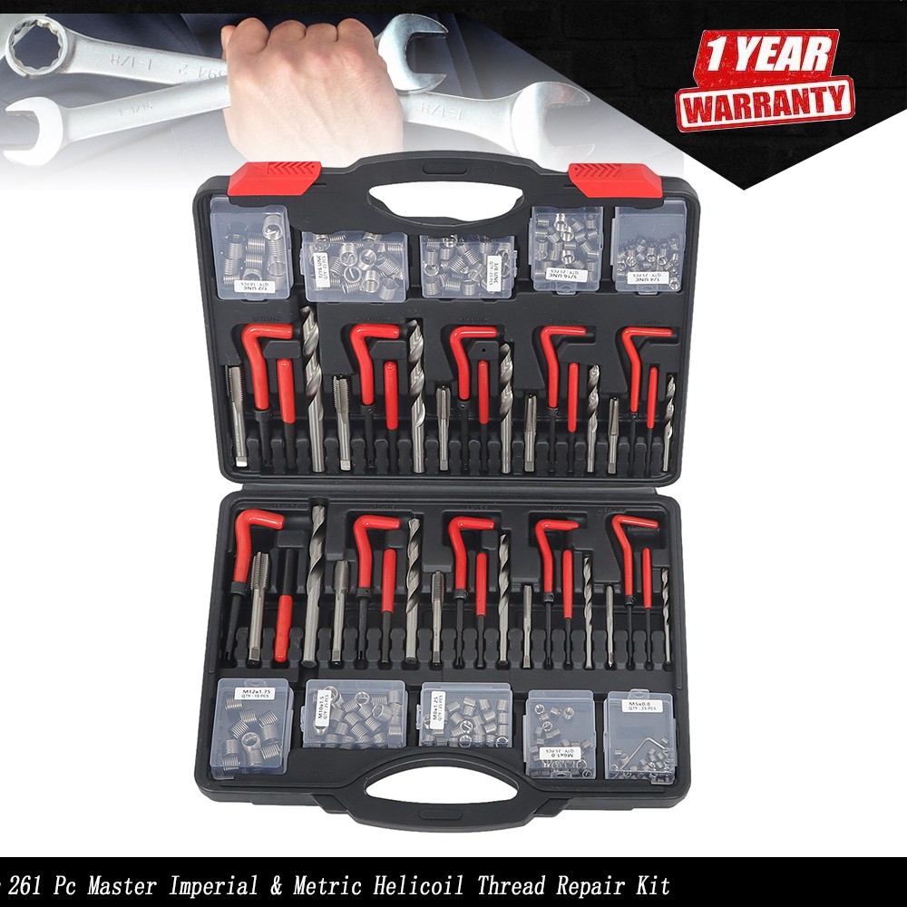 261 Pieces Thread Repair Kit Helicoil Repair Tools Kit Imperial & Metric New