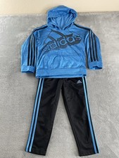 adidas Youth 5 Boys Pullover Hoodie Jogger Track Pants Set Blue Black