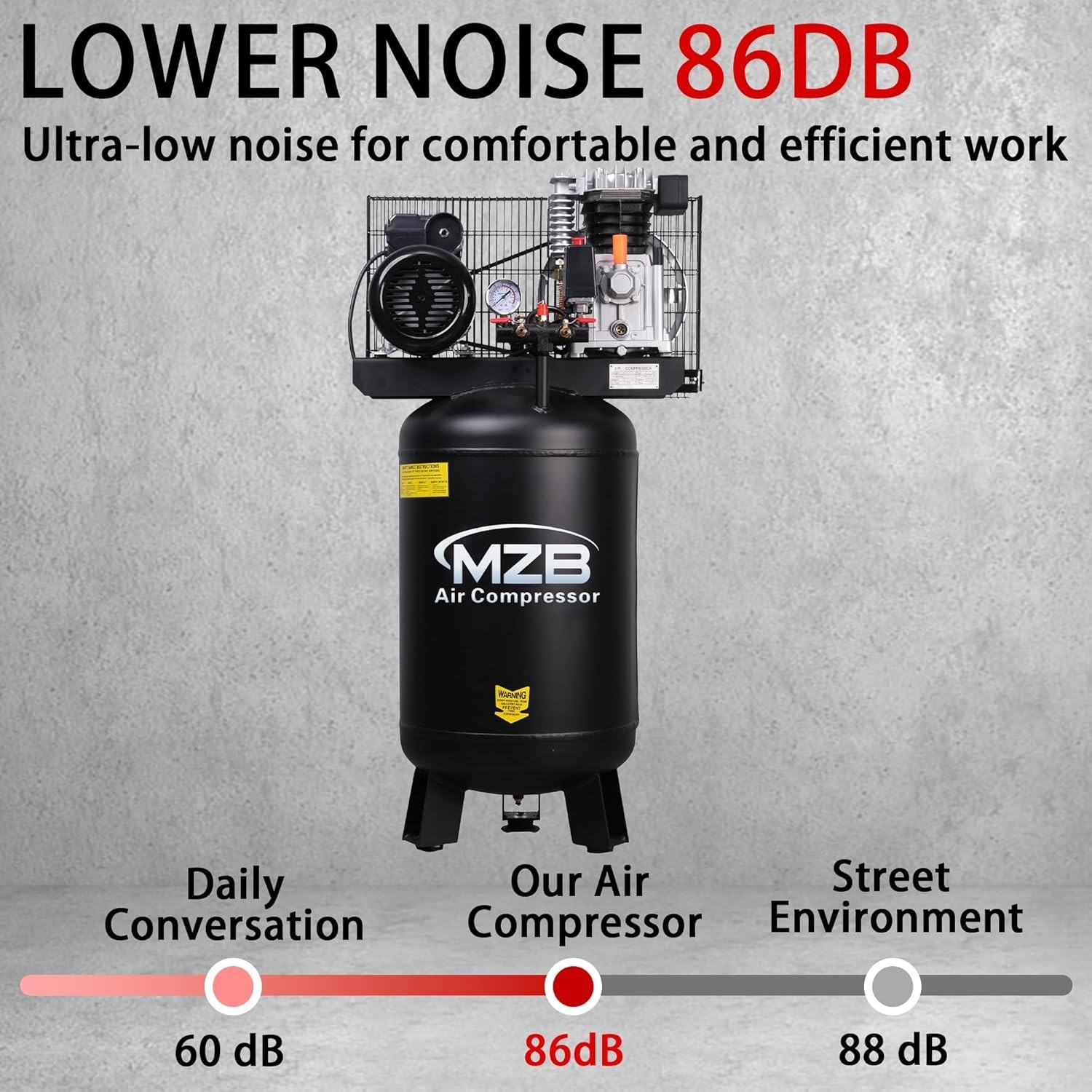 MZB 21.1 Gallon Ultra Quiet Air Compressor 110V/60Hz 3.0HP 11.3CFM