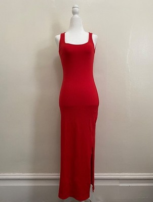 FRENCH CONNECTION Tommy Rib Knit Tank Dress in Shanghai Red (SMALL)