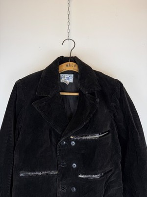 Vintage 1940s Black Corduroy Double Breasted Work Jacket Size 48