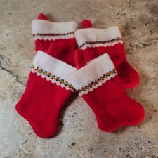 VINTAGE MINI RED WHITE CHRISTMAS FELT STOCKINGS - SET OF 4