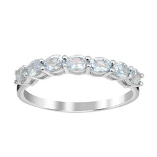 925 Sterling Silver 4x3 MM Oval Aquamarine Gemstone Women Eternity Ring