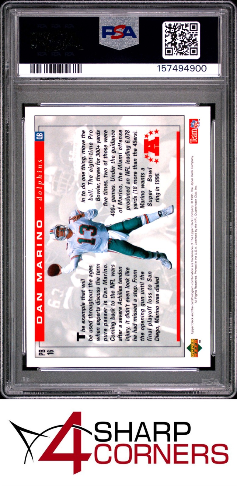 1995 UPPER DECK PRO BOWL #PB16 DAN MARINO HOF POP 4 PSA 10 view 2