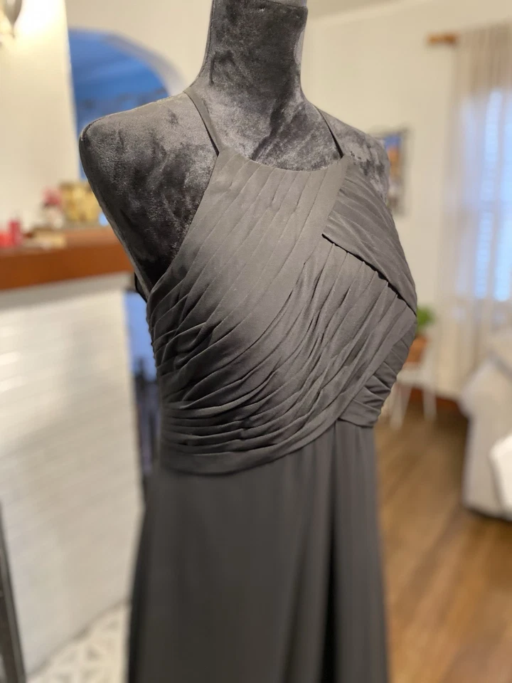 Azazie Black Chiffon High Neck Halter Formal Bridesmaid Dress Size A 10 - Image 3 of 4