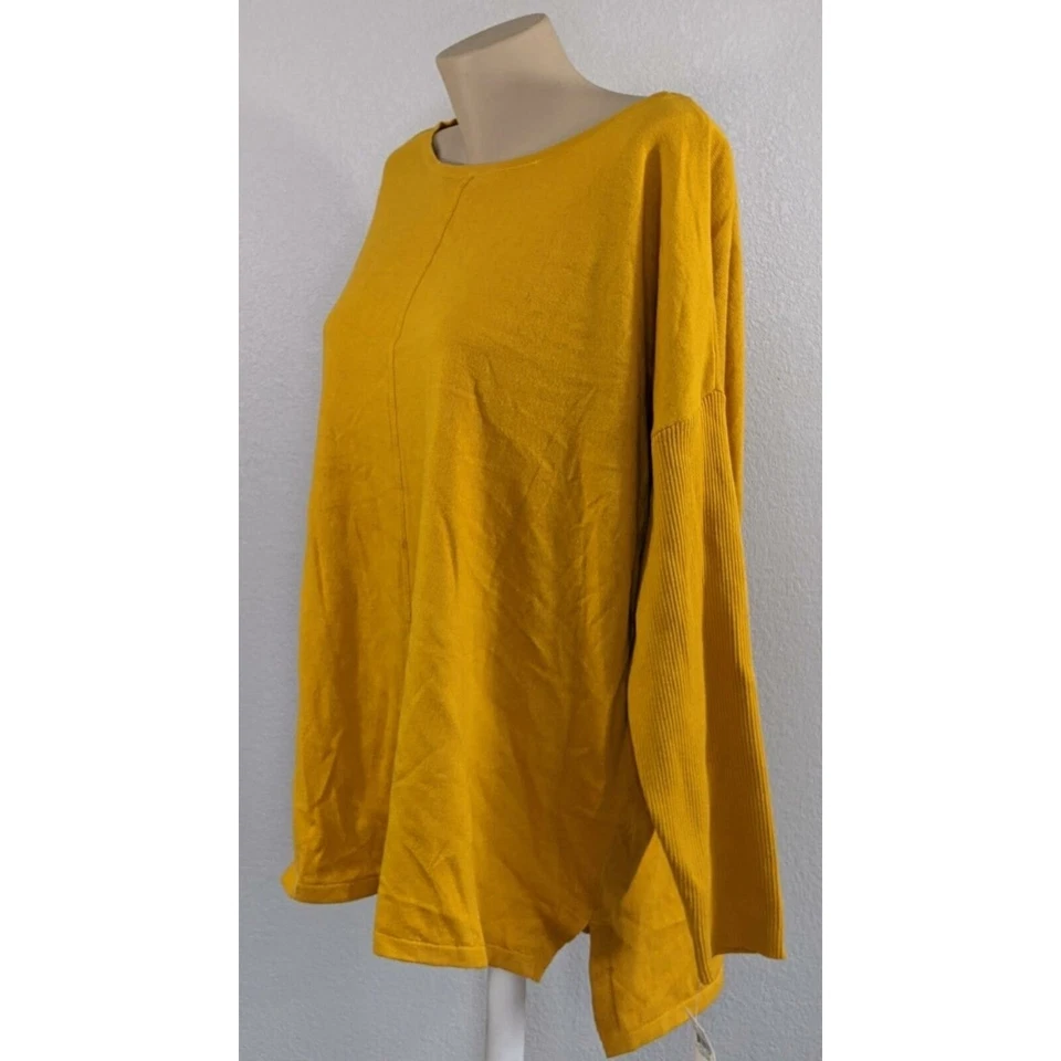 Suéter túnica Style & Co dorado amanecer costura frontal 2X para mujer cuello barco amarillo Foto 2 de 4