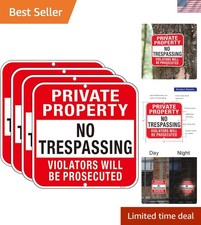 Secure Your Property: 4-Pack 12x12 Reflective No Trespassing Signs for Outdoors