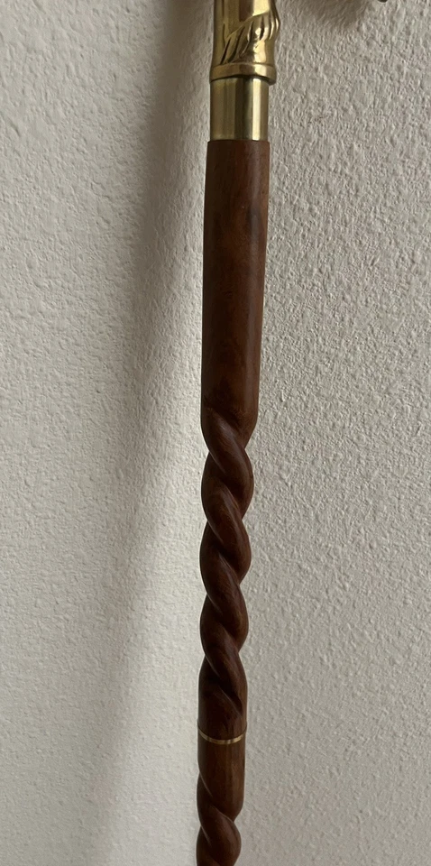 Bastón con mango de latón con cabeza de anclaje - estilo náutico - eje de madera Foto 3 de 4