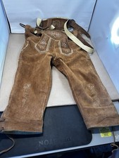 Vintage Edelnice Trachtenmode Suede Leather Lederhosen Brown Embroidered Size 48