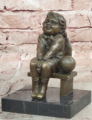 Signed Juan Clara Bronze Young Girl Figurine Sitting On Bench Collectibl Gift NR