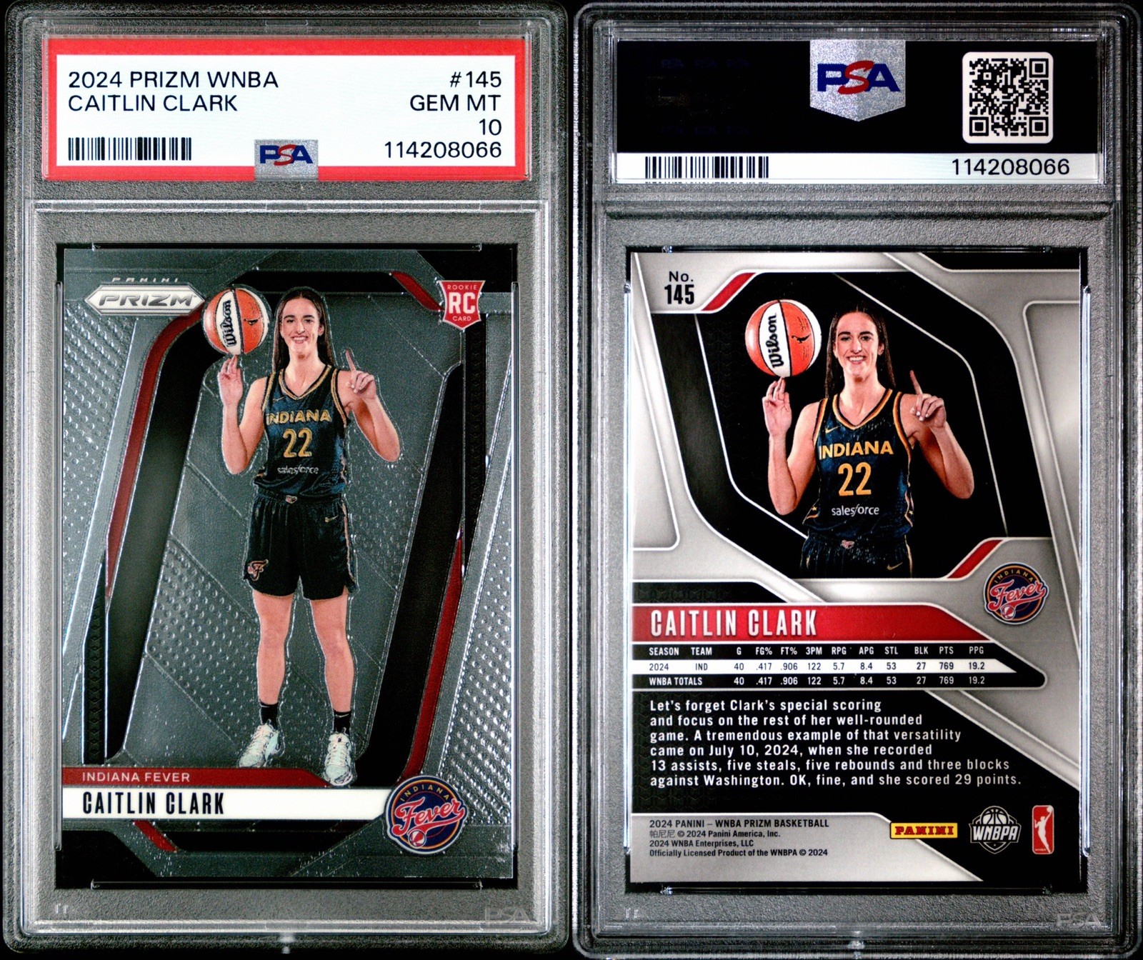 Caitlin Clark PSA 10 2024 Panini Prizm #145 Rookie RC Image Variation Fever view 3