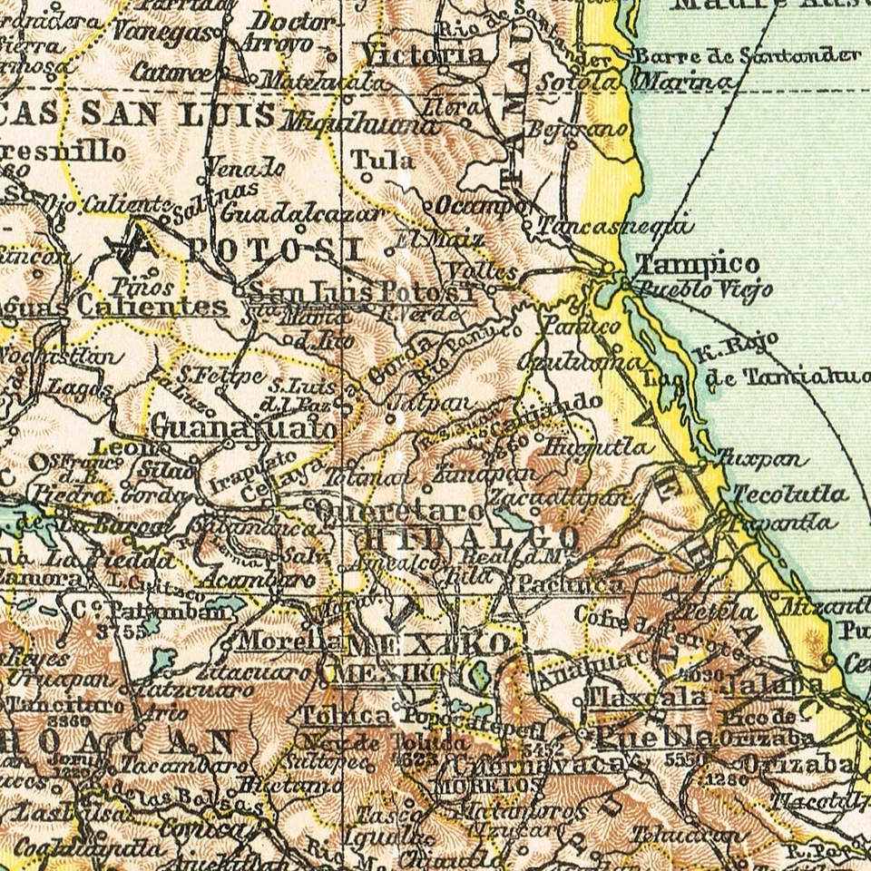 Mapa plano antiguo vintage original de MÉXICO FECHADO 1912 Estados Unidos Mexicanos Foto 4 de 4