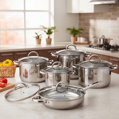 Complete 12-Piece Basic Cookware Set - Durable, Stylish & Multi-Stove Compatible
