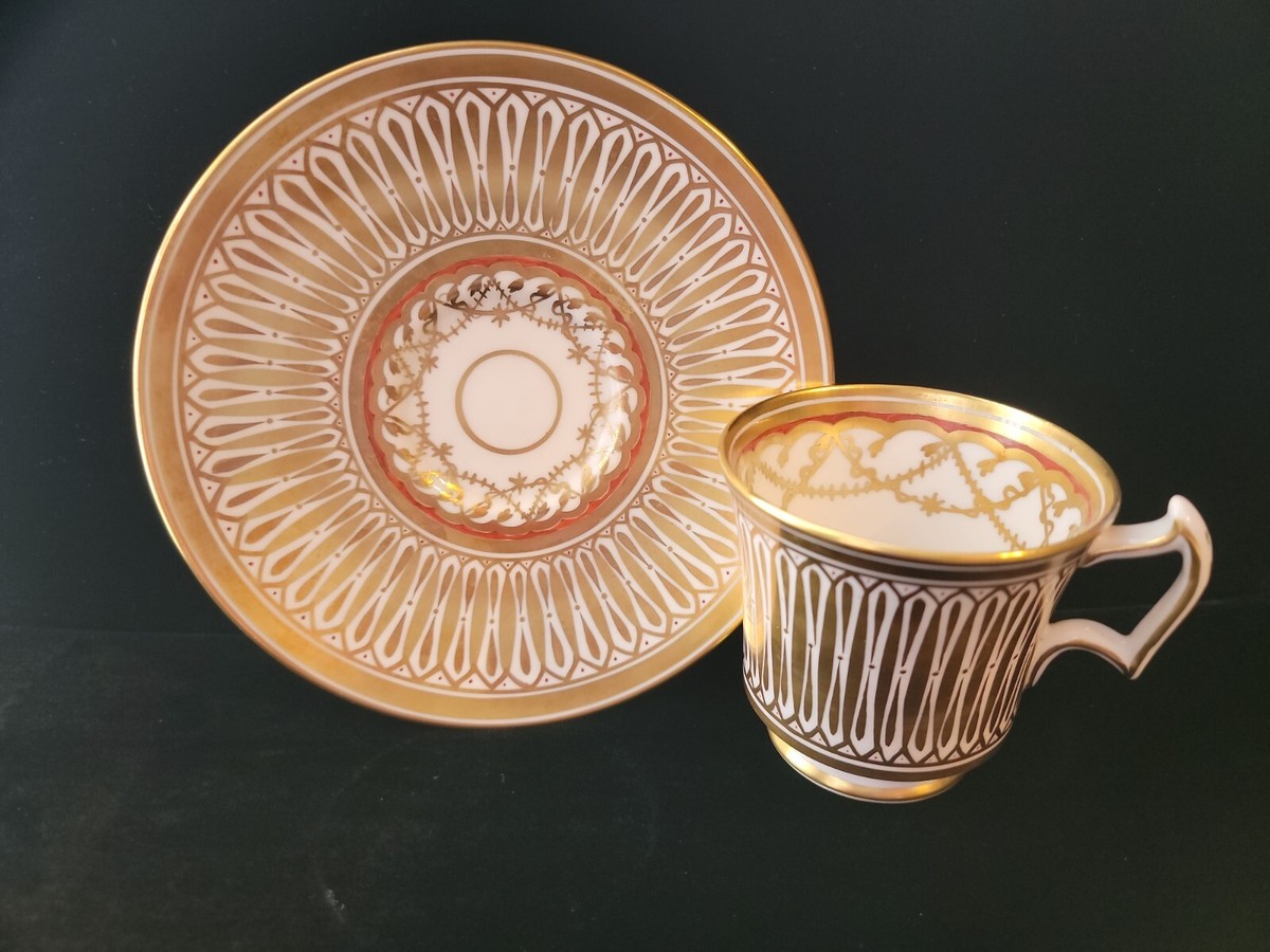 Vintage Royal Chelsea Cathedral Cup & Saucer Set Heavy Gold Hand 