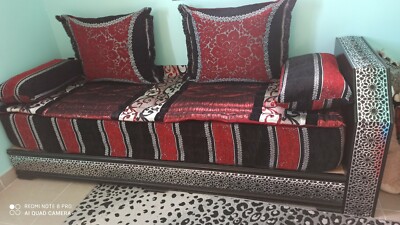 Salon Oriental Marocain Complet 6 Places, Bois, 2m X 90cm, Occasion
