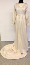 Lovely 1940  s Vintage Wedding Gown with Train Cream Satin Button Back-Size Small