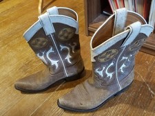 SANTA FE TAN ROUGH-OUT SUEDE COWBOY BOOTS, MEN'S SIZE 7M MADE IN USA