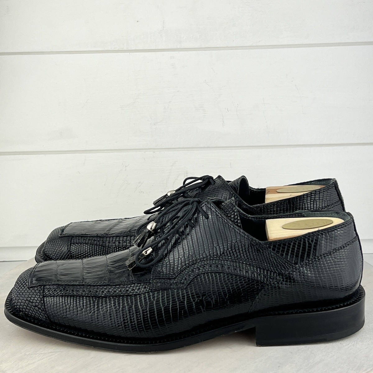 Vntg Bottino Hand Made Crocodile Black Dress Shoes Mens Size 