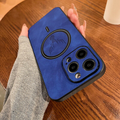 Magsafe Handy Hülle für iPhone 15 14 Pro Max 13 12 Leder Hirsch Magnetische Case