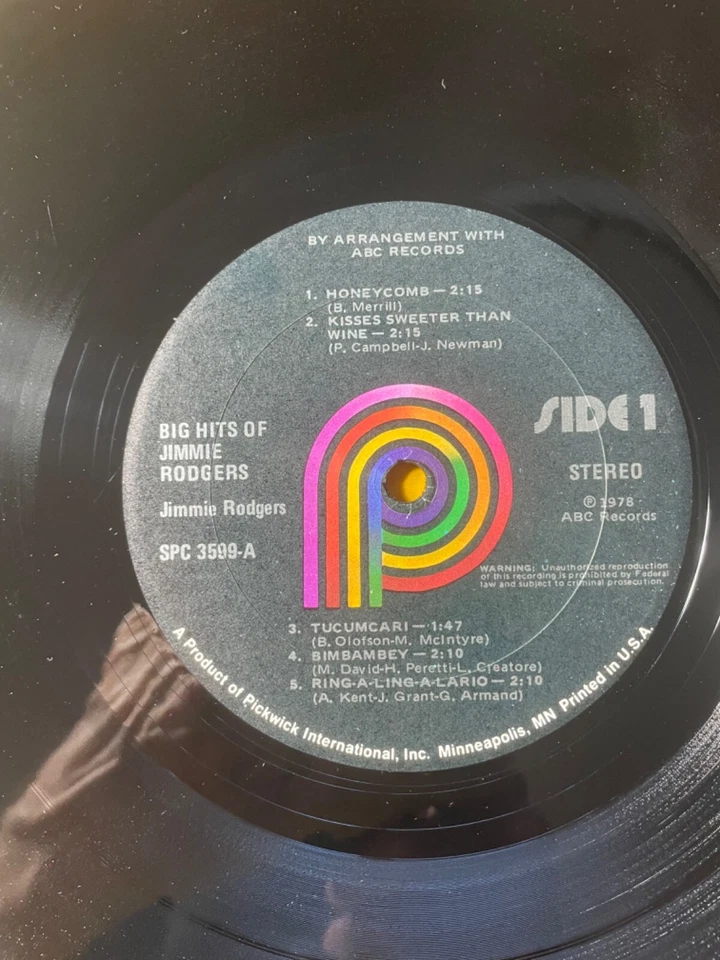 Big Hits Of Jimmie Rodgers LP Vinyl Record Reissue Pickwick SPC-3599 VG - Image 3 of 4