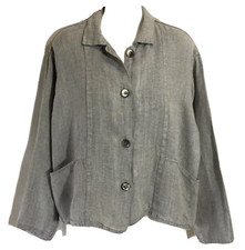 Flax By Jeanne Engelhart Designs Linen Lagenlook Jacket Size Small Blue Boxy S