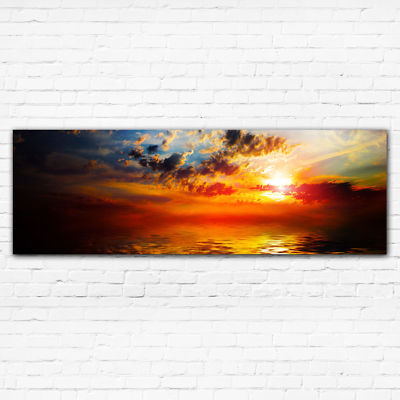 Dramatischer Sonnenuntergang Himmel über Meereslandschaft lebendige Farben Panorama Leinwandbild Wandbild