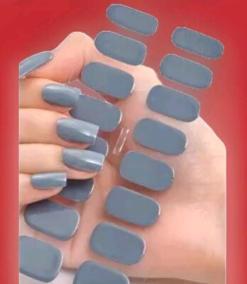 16 Stück halbgehärtete Gel Nagelsticker, GRAU, einfarbig, halbgehärtet, Nagel gewickelt
