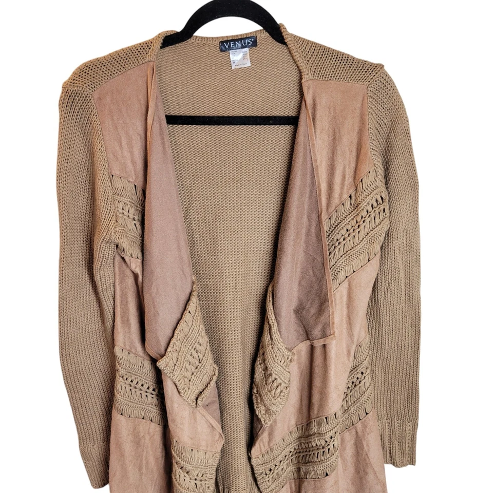 Vanus Womens Sz S Brown Solid Long Sleeve Knitted Boho Cardigan - Image 3 of 4