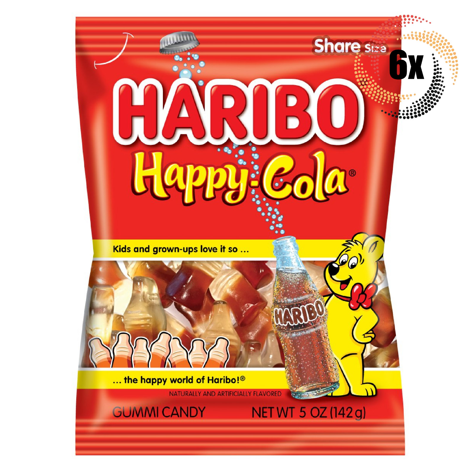 6 пакетиков обезжиренных жевательных конфет Haribo Happy Cola со вкусом содовой 5 унций 4890₽