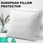 2 x Aus Made European Pillow Protectors-Zipped Quilted Cotton Cover-Anti-Allergy
