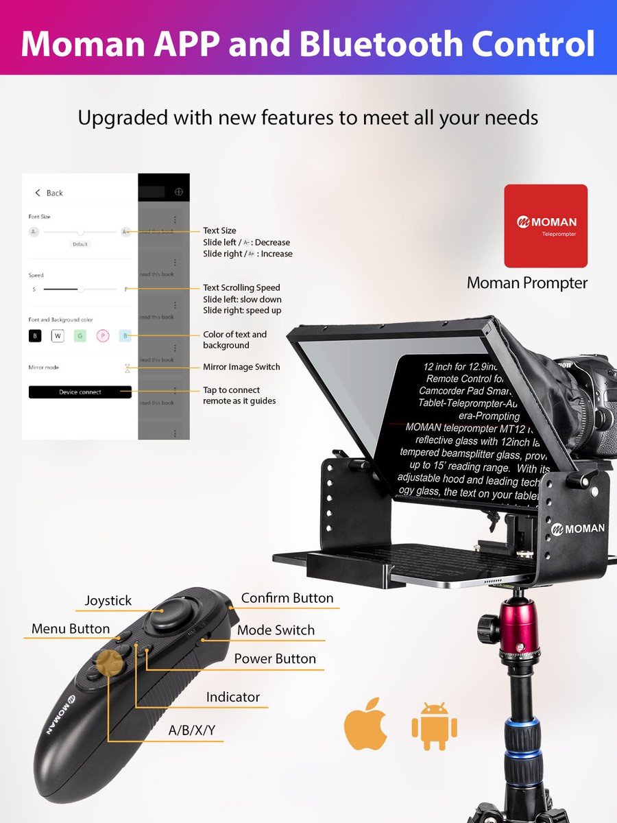 テレプロンプター MOMAN MT12 リモコン付き カメラ目線カンペ用