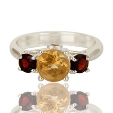 925 Sterling Silver Natural Citrine Garnet Gemstone Ring Bridesmaid Gift Jewelry