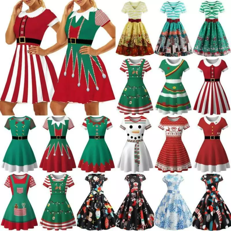 Women Christmas Santa Claus Swing Dress Party Mini Dress Skirt